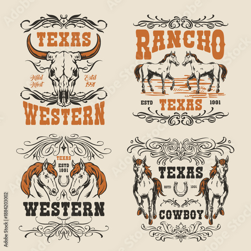 Cowboys and horses in texas