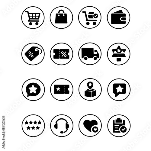 Minimalist Black E-commerce and Shopping Icon Set