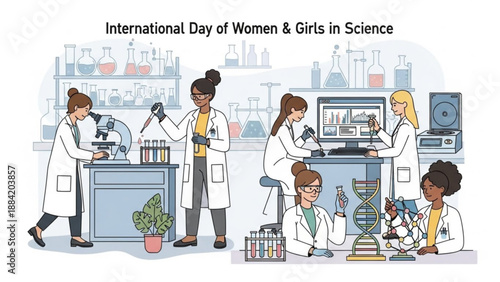 Diverse women scientists working together in a laboratory setting on international day of women and girls in science