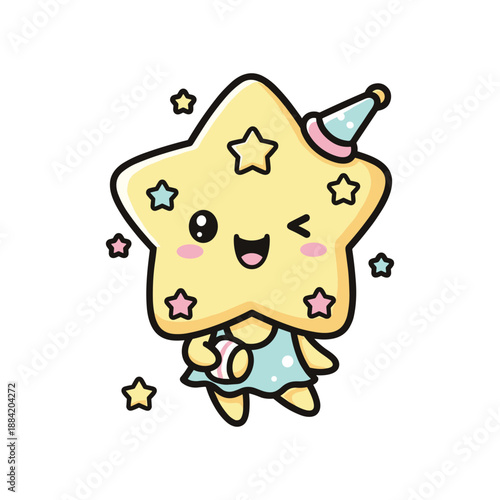 Cute Star Character Celebrating