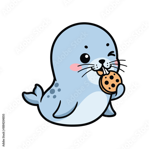 Cute Seal Puppy Eating Cookie