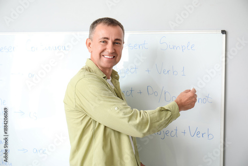Male teacher writing Englis...