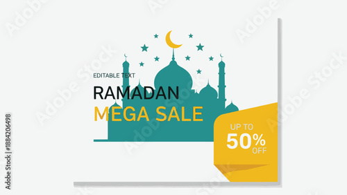 Ramadan Sale Banner with Mosque Silhouette.
