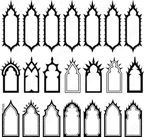 Gothic and pointed arch window in black and white architecture