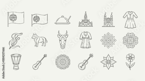 Collection of Portuguese cultural icons and symbols in a clean line art style
