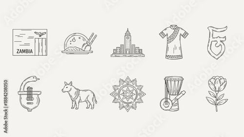Zambia cultural icons and symbols collection, a visual representation of national heritage