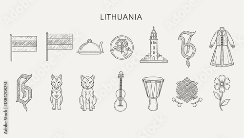 Lithuania Symbols Collection: Flags, Coat of Arms, Lighthouse, Traditional Clothing, and More