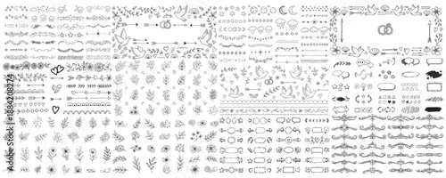 Set of design elements. Wreath, frames, calligraphic, swirls divider, laurel leaves, ornate, award, arrows. Vintage line decoration frames collection