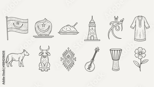 Collection of cultural symbols and elements from various regions and traditions
