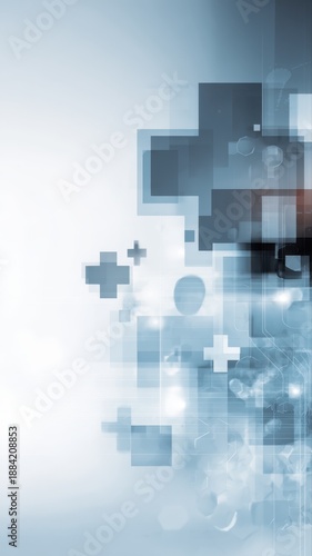 Next generation healthcare technology background Abstract medical technology background with blue cross icons, digital interface and copy space