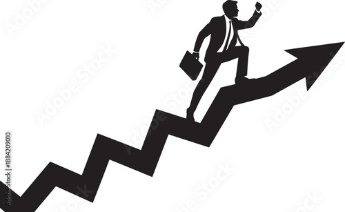 Businessman Climbing Upward Arrow Graph Symbolizing Success