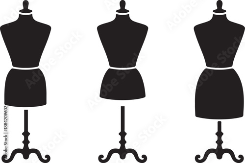 Three black dress forms on stands mannequin display