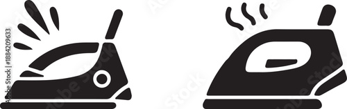 Two black iron one with water splashes one with steam