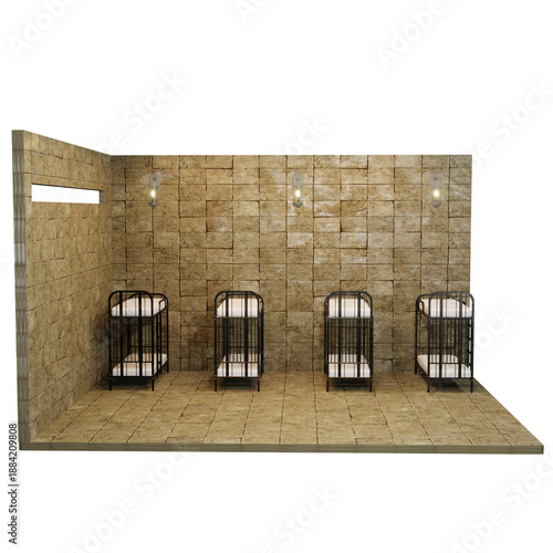 Foto Realistic 3D of a Jail Cell Interior with Bunk Bed