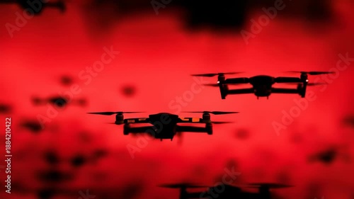Wallpaper Mural Swarm of silhouetted drones flying against a dramatic red sky. Torontodigital.ca