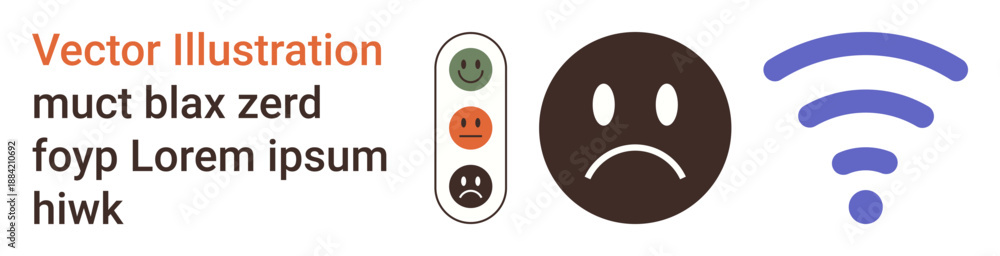 Fototapeta premium Feedback systems, connectivity issues, mood analysis, emotions, digital communication, survey responses. Sad emotion with a mood scale and wireless signal icon. Feedback systems and connectivity