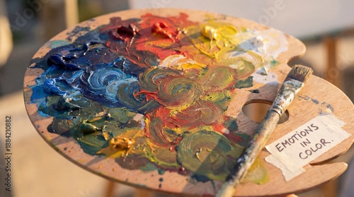 Colorful artist palette with paints and brush for creative expression  