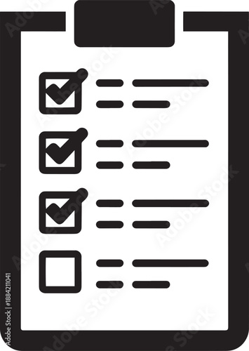 Black Clipboard with Checked List on White Background