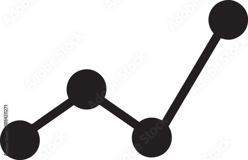 Black Line Graph Icon with Three Connected Dots on White Background