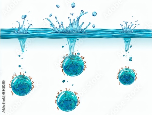 Scientific Illustration: Bubbles Rising Through Liquid and Bursting at Surface