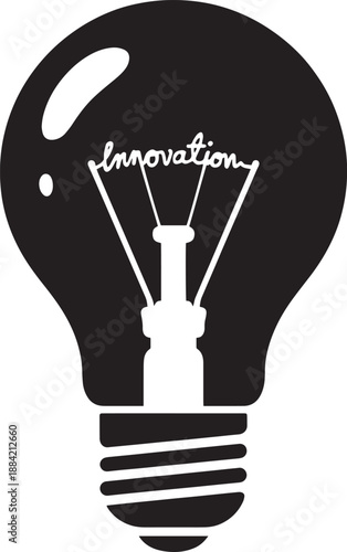 Black Light Bulb with Innovation Text on White Background