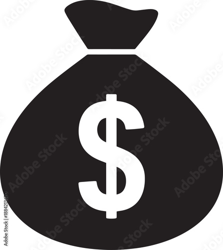 Black Money Bag with Dollar Sign Isolated on White