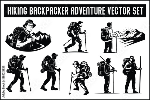 
Hiking Backpacker Adventure Vector Set