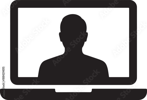 Silhouette Man on Laptop Screen Isolated on White Background