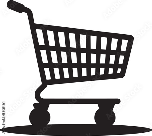 Black Shopping Cart Icon on White Background