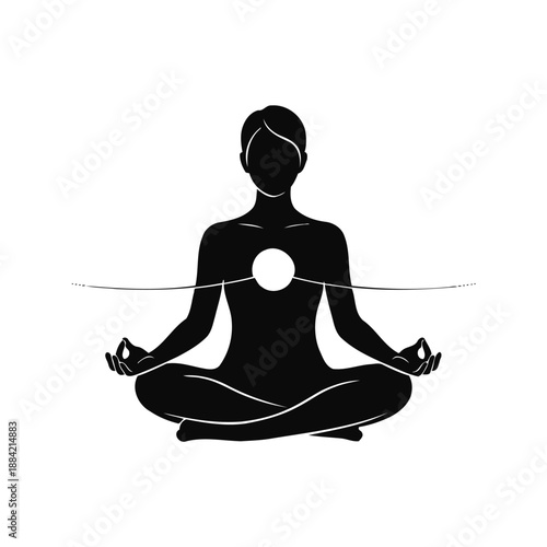 Person meditates in lotus position with hands and eyes closed in calm environment