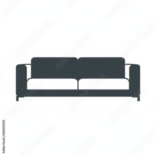 Modern Two-Seater Sofa Icon in Dark Gray Silhouette