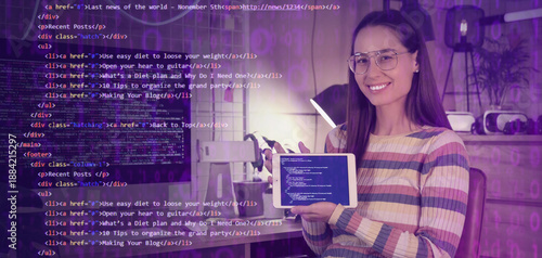Female programmer with tabl...