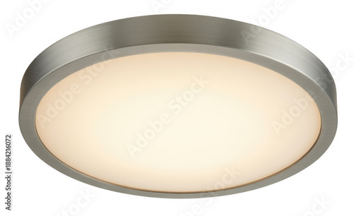 Modern ceiling light fixture silver round illuminated isolated on a transparent background