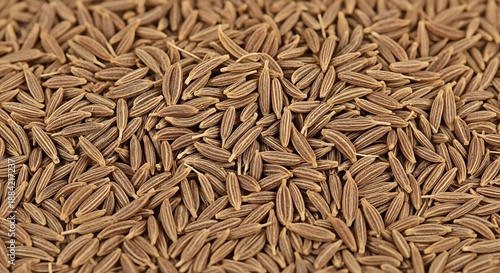 Macro close-up view of abundant, dry cumin seeds showcasing rich texture and natural brown coloring