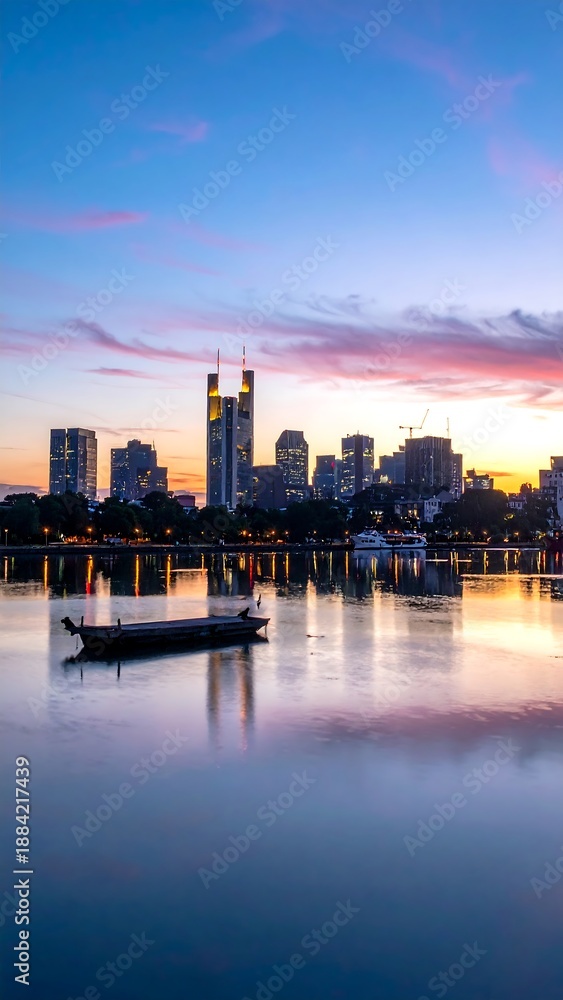 Fototapeta premium City Skyline at Sunset with Boat.