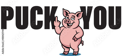 Smiling Smug Pig Showing Middle Finger Gesture on a Blue Background, Concept of Humorous Defiance, Cheeky Attitude, Playful Subversion, and Bold Personal Expression Vector Illustration