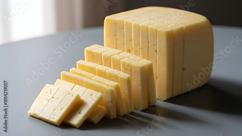 Wallpaper Mural A block of cheese with sliced portions on a gray surface Torontodigital.ca