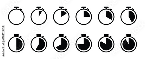 Black and white stopwatch icons illustrating time intervals and progress