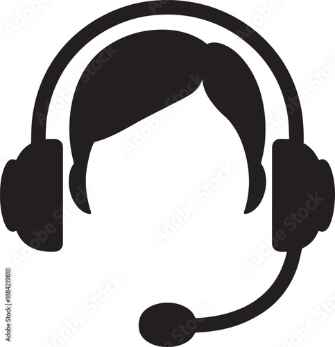 Woman Wearing Headset with Microphone Silhouette