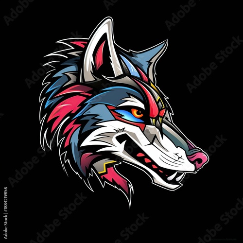 Wallpaper Mural Colorful snarling wolf head logo with bold outlines on black background Torontodigital.ca