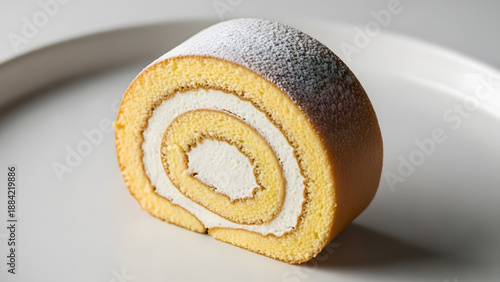 Wallpaper Mural A delicious slice of yellow sponge cake roll with white cream filling Torontodigital.ca