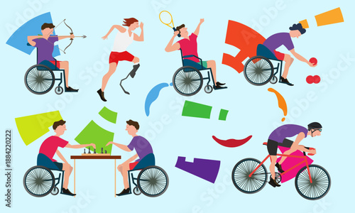 Graphic Of Disabled Athletes Player Sport Symbol/Icon Competition Flat Vector Illustration . Logo Emblem vector For Banner Flyer Brochure. Para sport celebration game party 3rd on Asia.