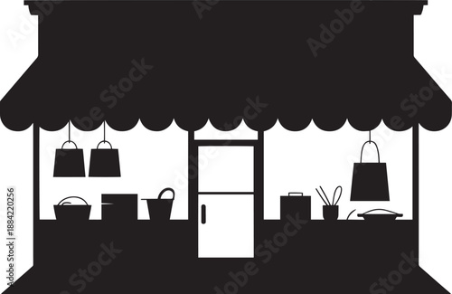 Black Food Truck Silhouette with Cooking Utensils and Bags