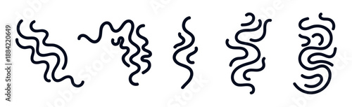Set of doodle icons of smell, hot steam, smoke. Illustrations of aroma icons. Doodle with swirling steam, cooking, aroma, heat, etc. Vector illustration.