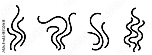Set of rising smoke waves in clean line art. Perfect for hot drink logos, cooking apps, or aromatic themed designs. Hand drawn vector perfectly conveys warmth and aroma. Vector illustration.