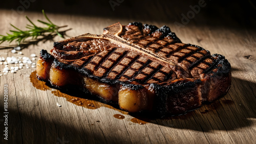 Wallpaper Mural Grilled steak on wooden board with herbs Torontodigital.ca