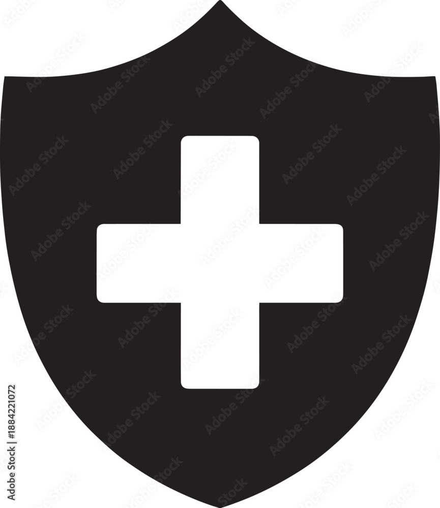 Obraz premium Black Shield with White Cross on White Background