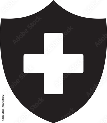 Black Shield with White Cross on White Background