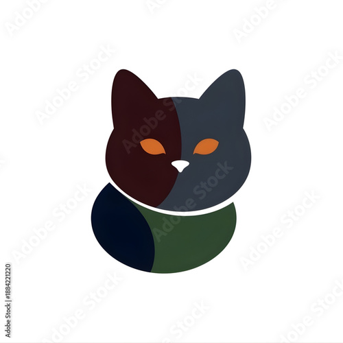 Abstract cat portrait featuring striking contrasting colors, symbolizing duality or mystery