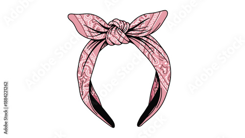Stylish pink headband with a paisley pattern and a central knot designed as a fashionable hair accessory for girls.